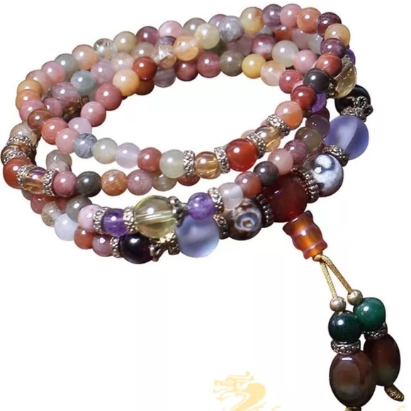 Reiki Charged Mixed gemstone Mala prayer necklace - Picture 3 of 7